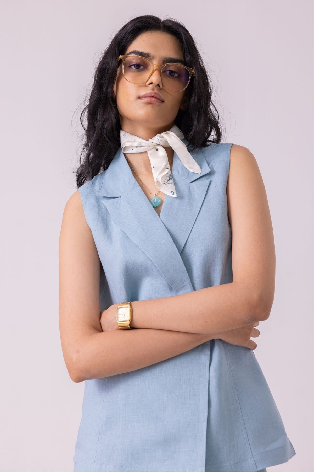 Serena Blue Linen Vest - image 8