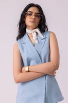 Serena Blue Linen Vest view 8