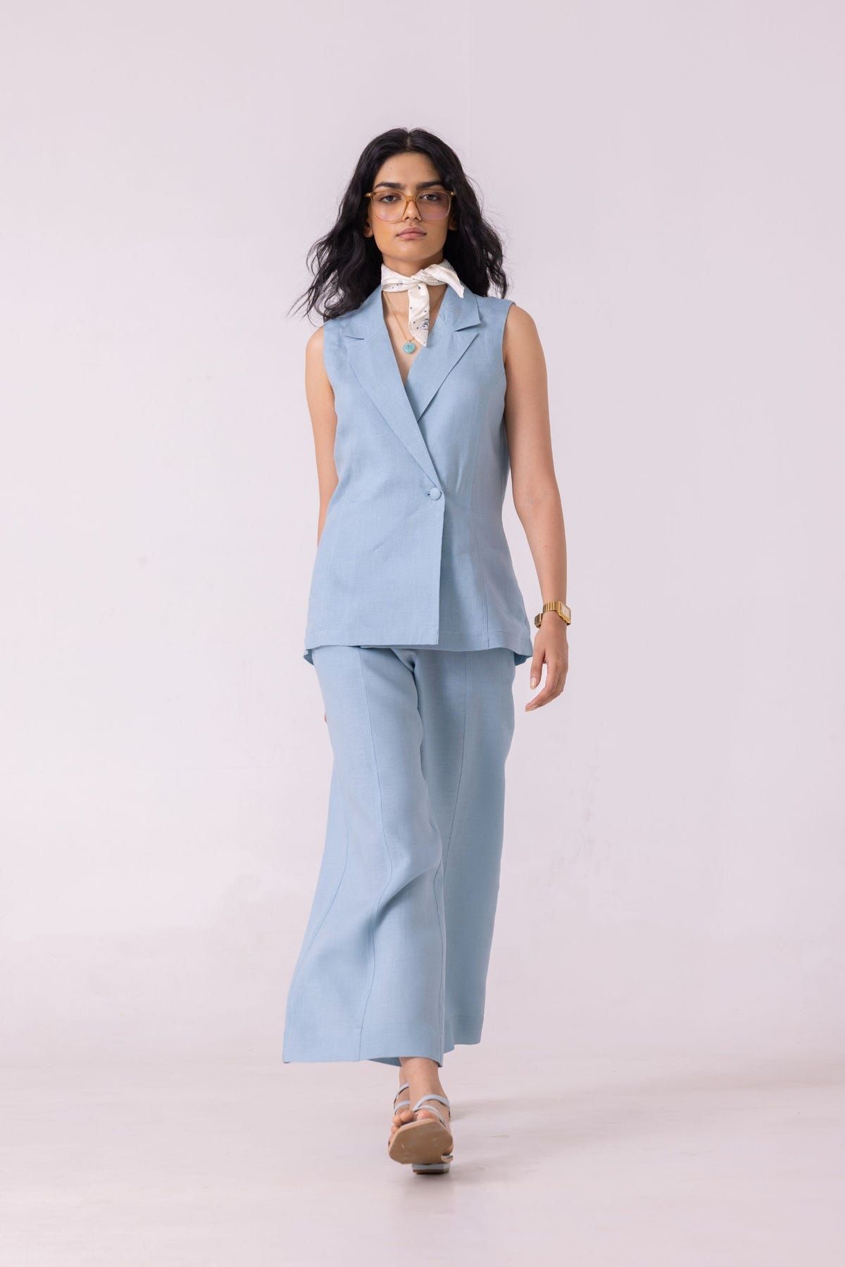 Serena Blue Linen Vest - image 9