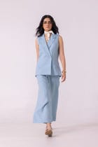 Serena Blue Linen Vest view 9