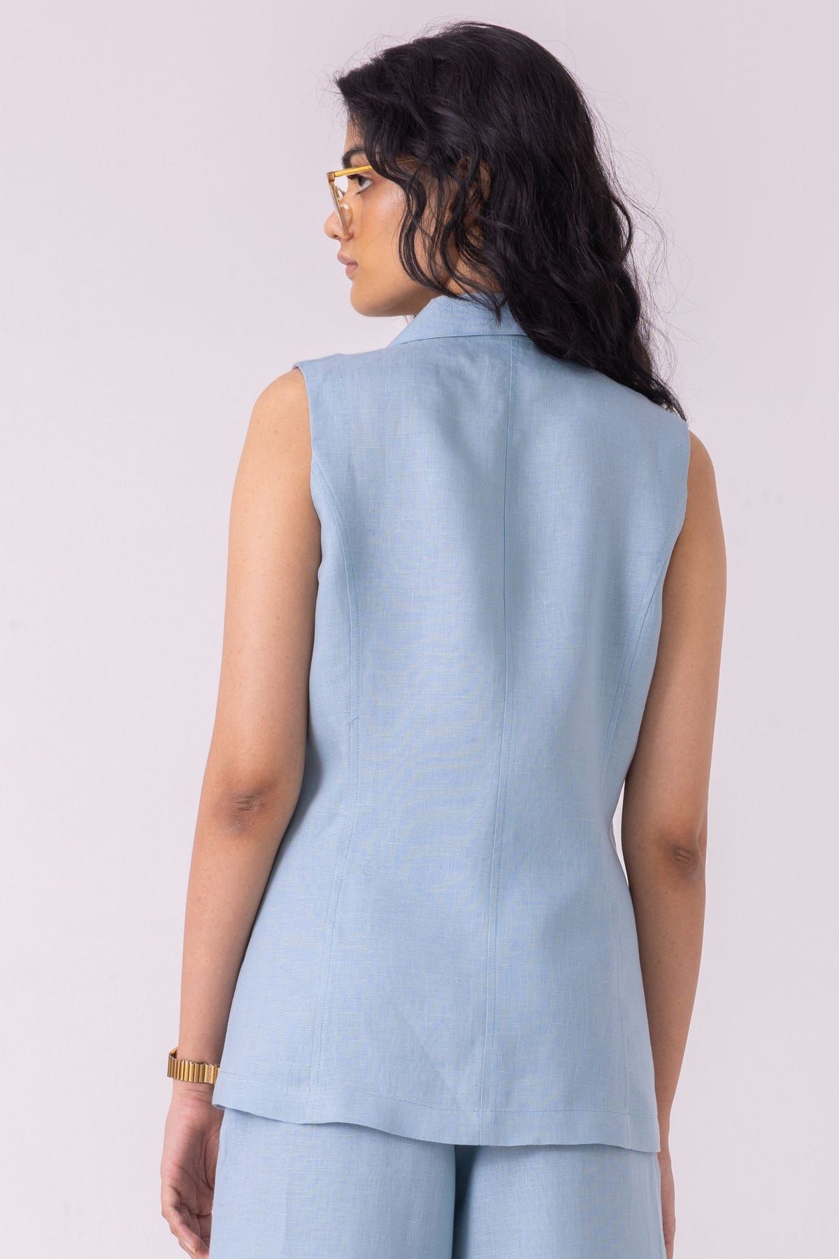 Serena Blue Linen Vest - image 10