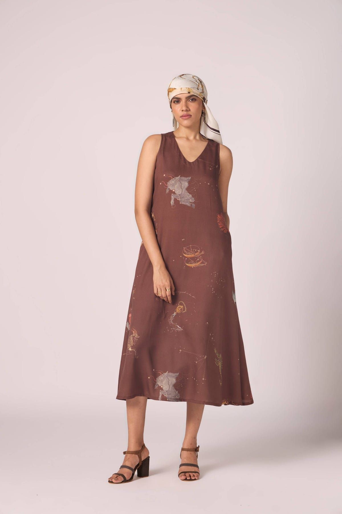 Saira Brown Zodiac Print Maxi Dress - image 1