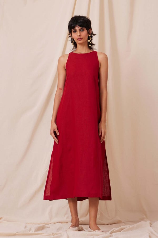 The Summer House — Pippa Red Linen Dress
