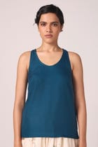 Lyra Blue Silk Top view 1