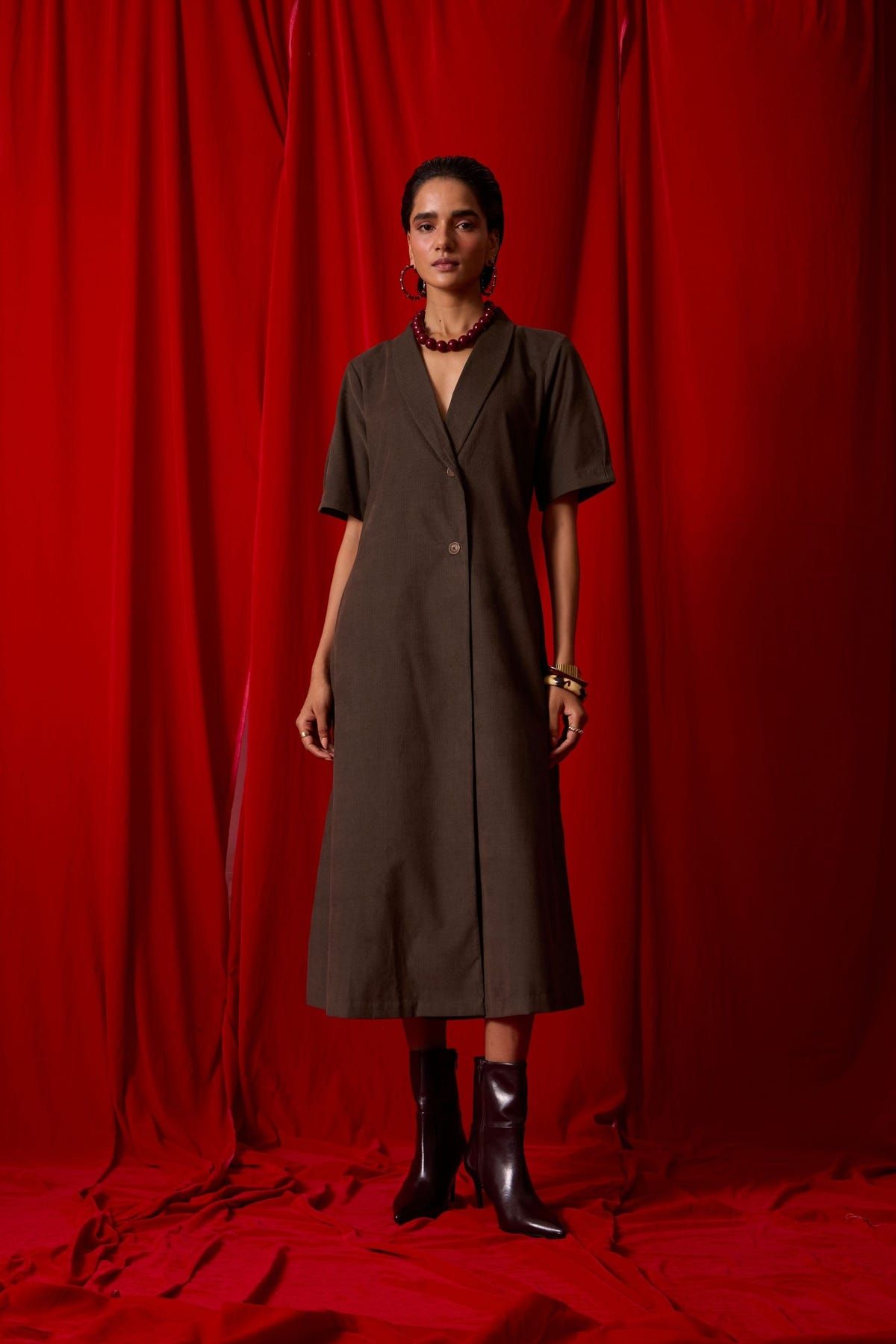 Kamen Olive Needlecord Wrap Dress - image 1