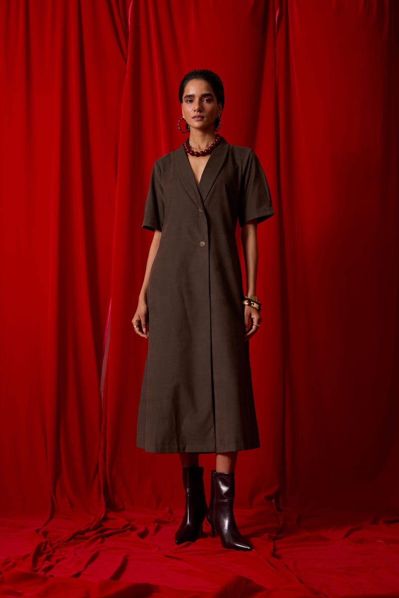 Kamen Olive Needlecord Wrap Dress