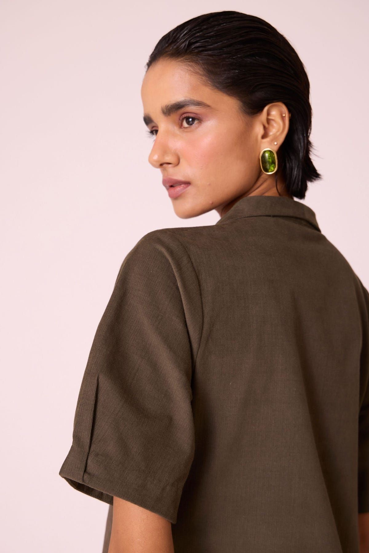 Kamen Olive Needlecord Wrap Dress - image 11