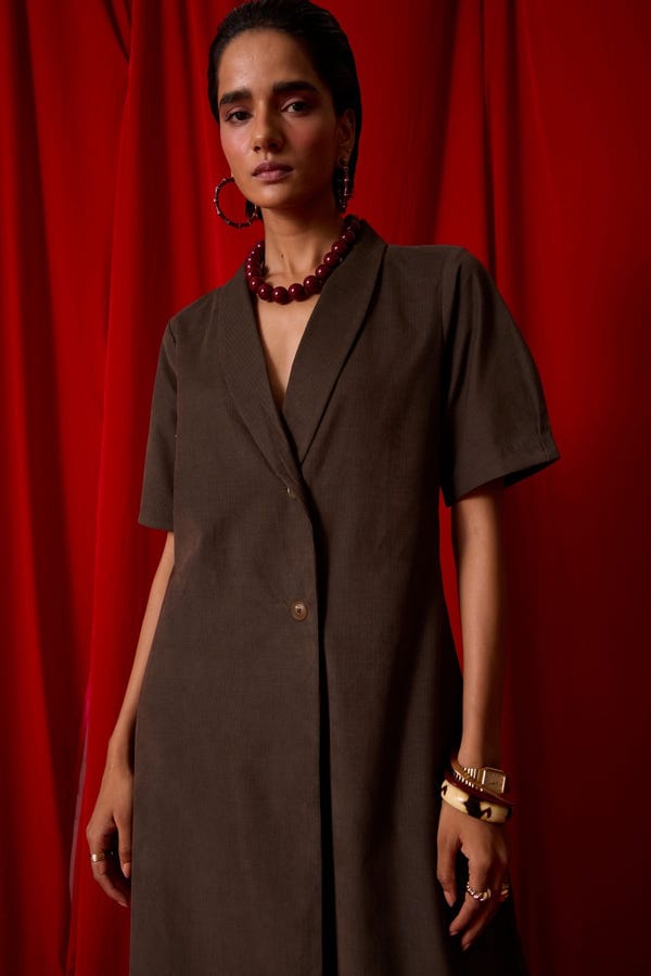 The Summer House — Kamen Olive Needlecord Wrap Dress