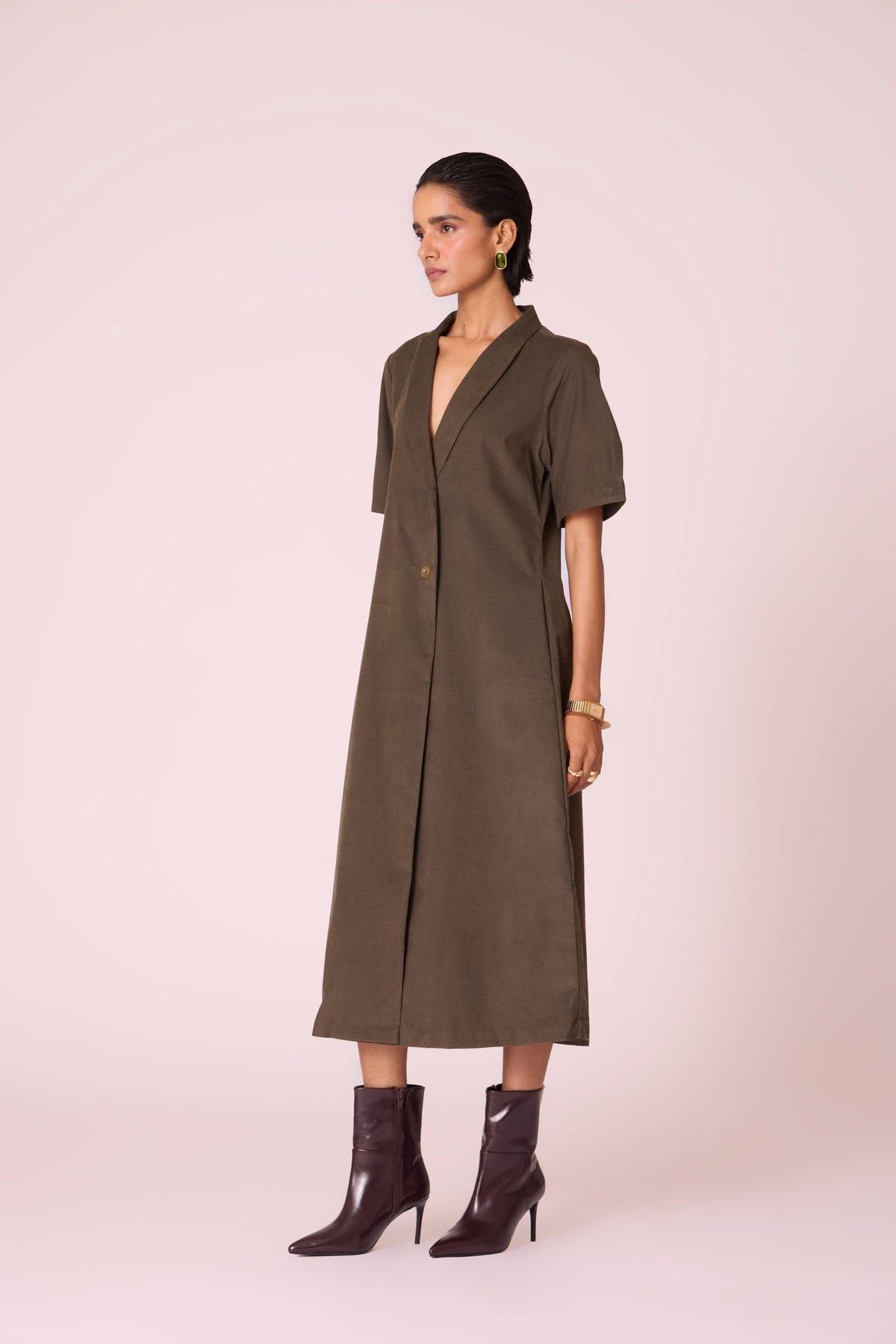Kamen Olive Needlecord Wrap Dress - image 3