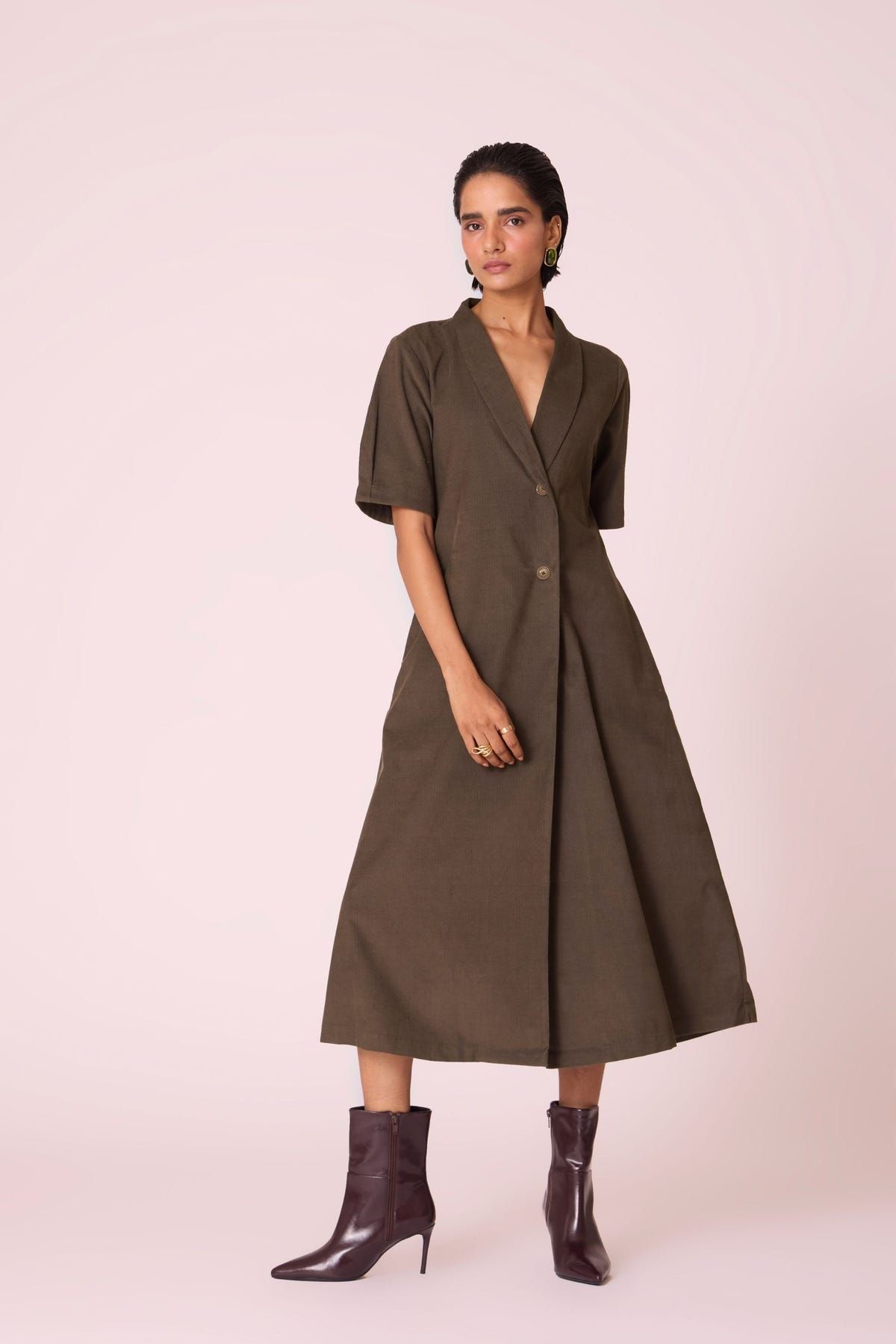 Kamen Olive Needlecord Wrap Dress - image 7
