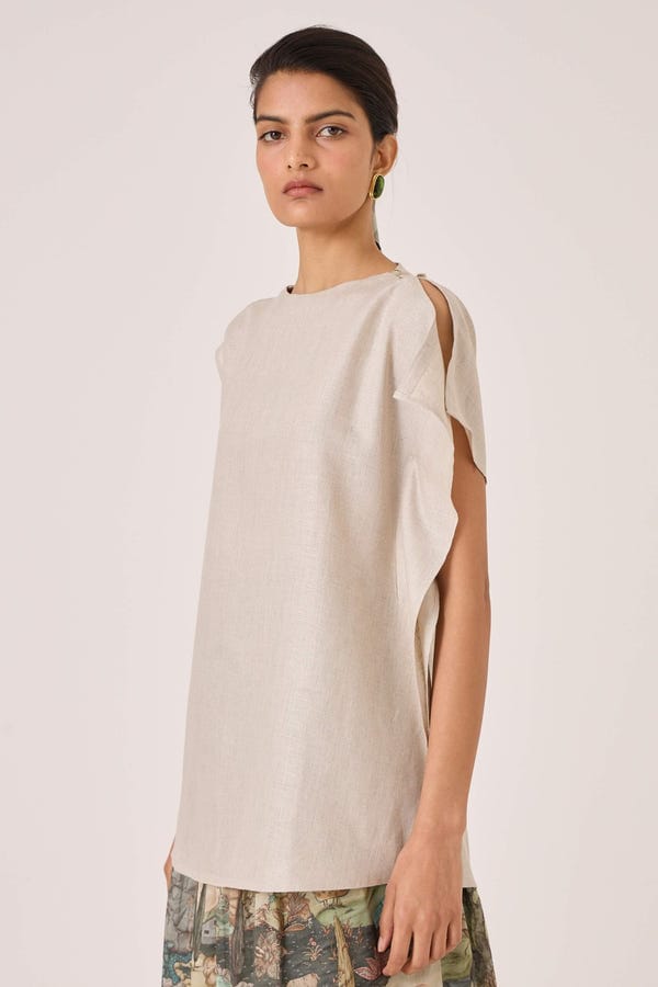 The Summer House — Janith Beige Linen Top