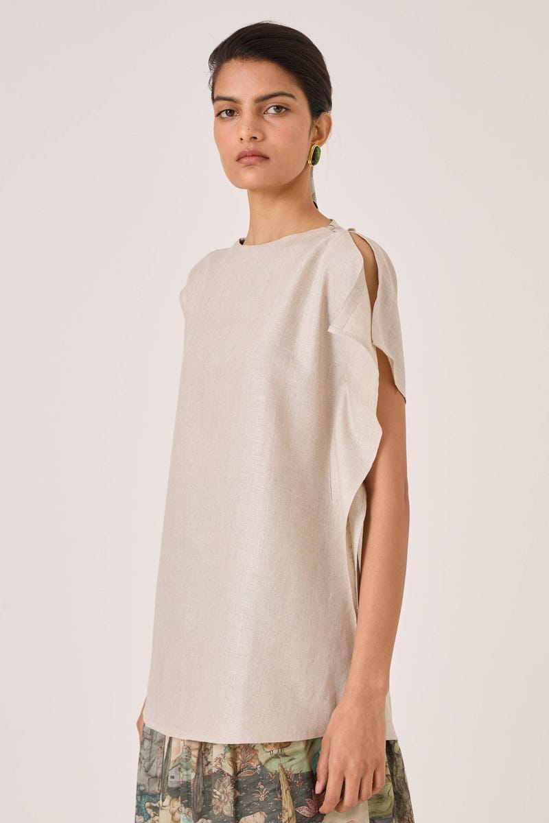 Janith Beige Linen Top