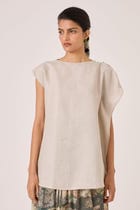 Janith Beige Linen Top view 7
