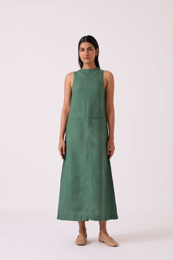 The Summer House — Pierre Green Linen Dress