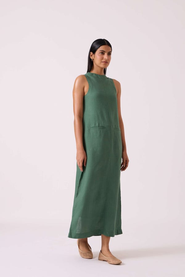 The Summer House — Pierre Green Linen Dress