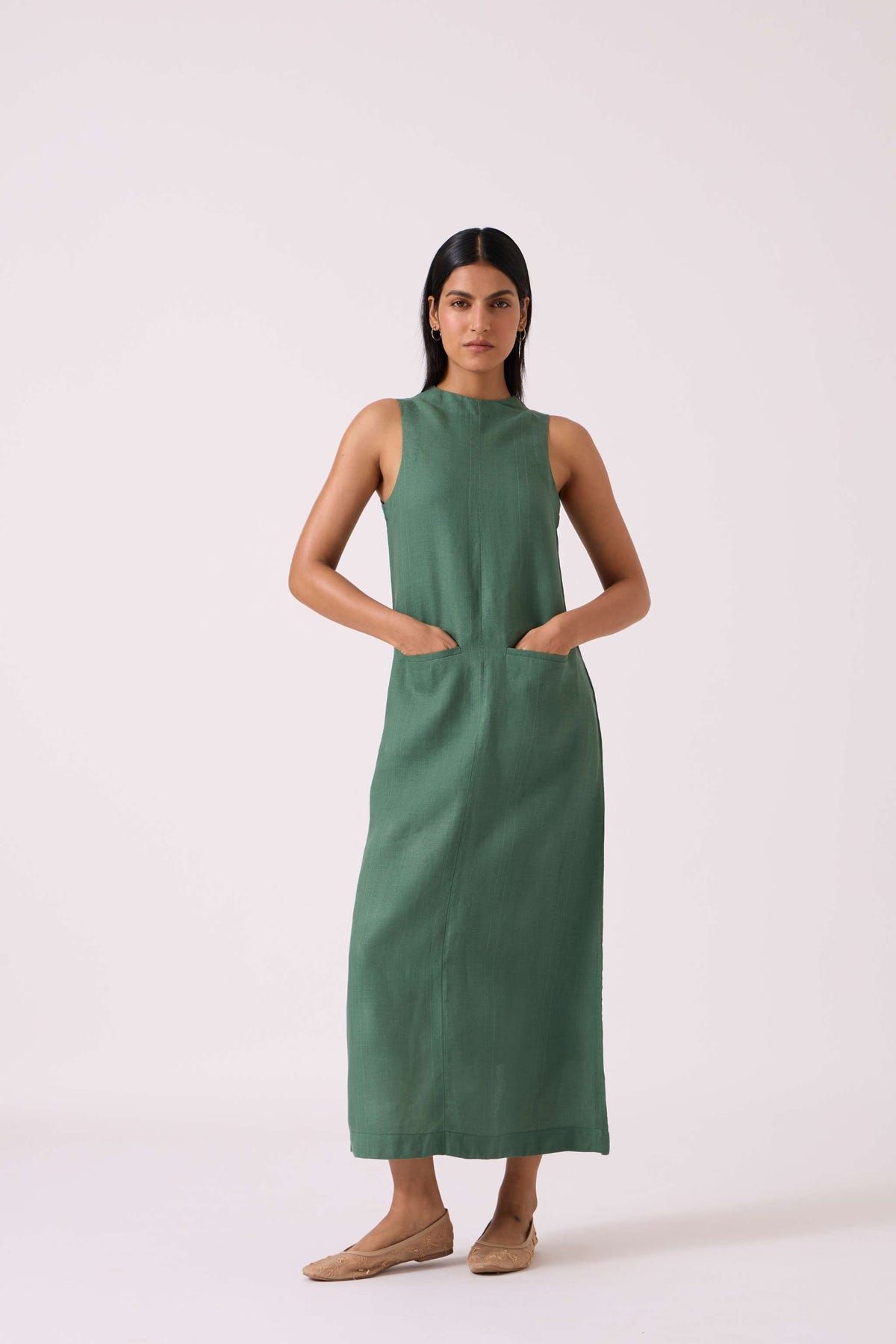 Pierre Green Linen Dress - image 7