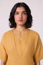 Yarina Yellow Linen Embroidered Dress view 3
