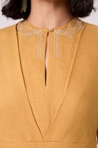 Yarina Yellow Linen Embroidered Dress view 4
