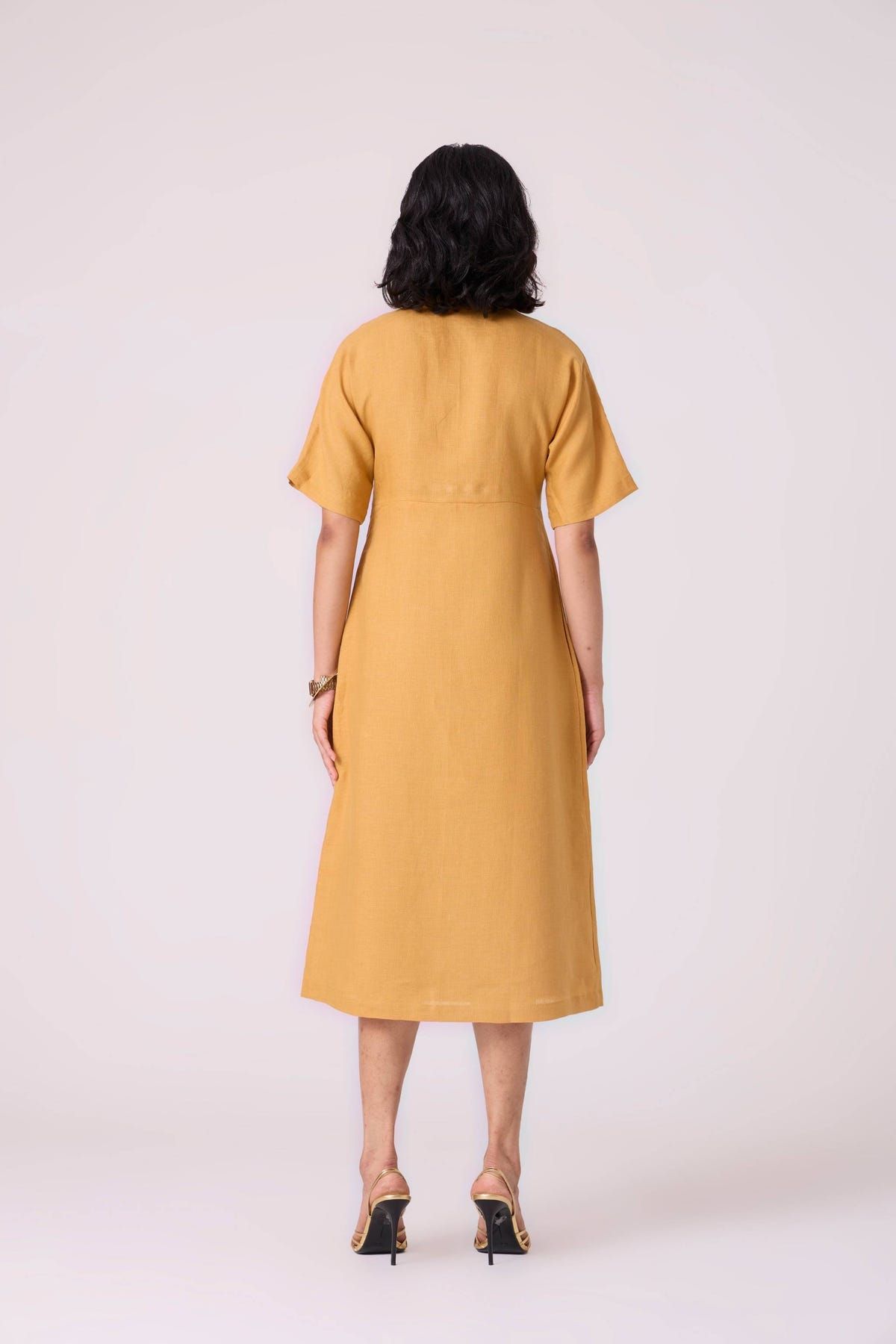 Yarina Yellow Linen Embroidered Dress - image 9