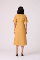 Yarina Yellow Linen Embroidered Dress view 9