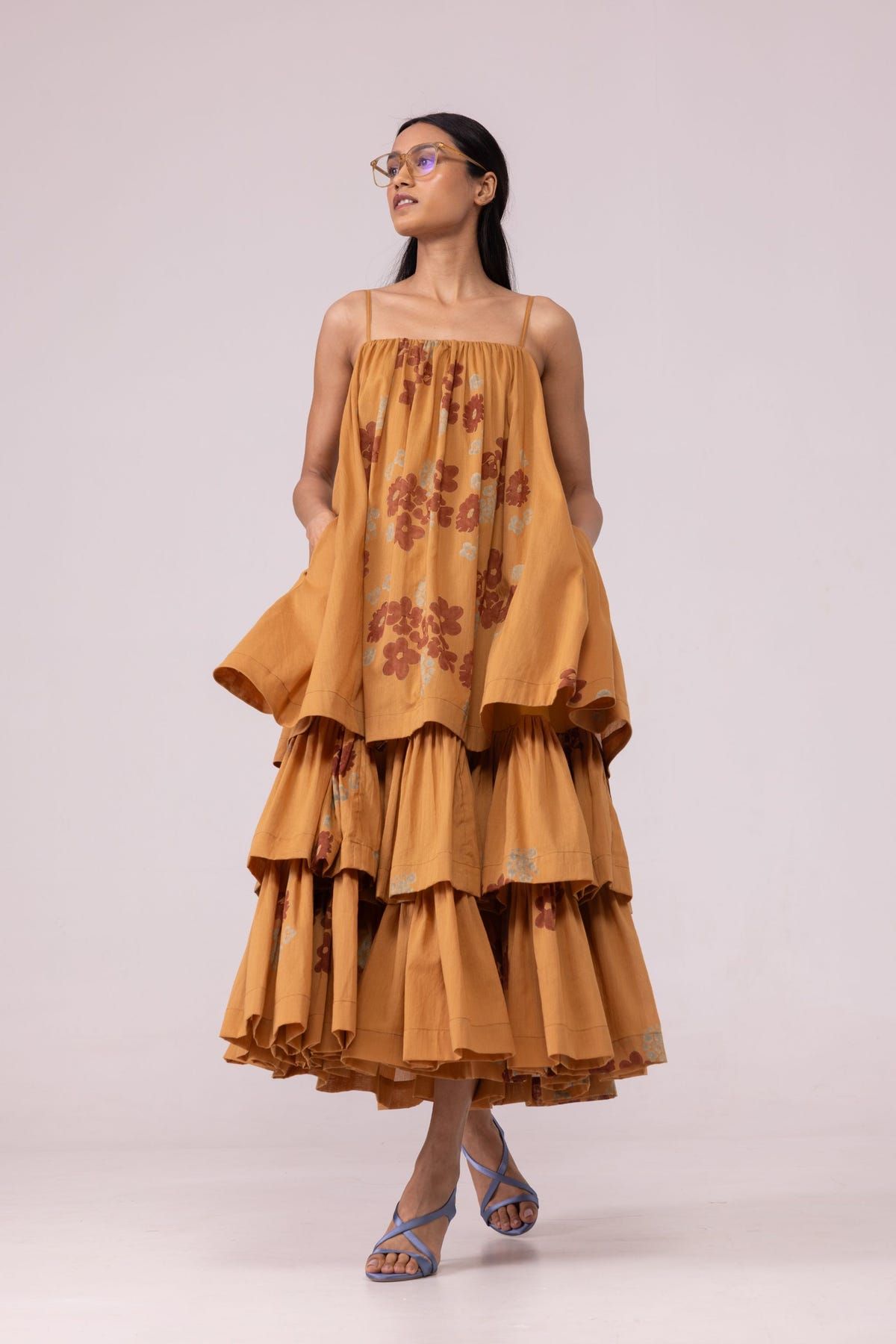 Lev Floral Hand Printed Tiered Dress - image 1