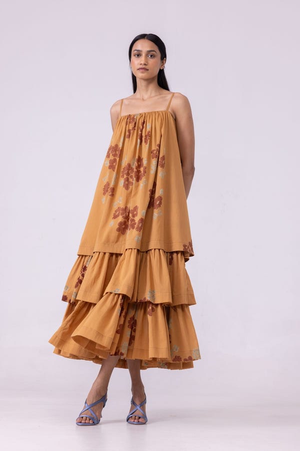 The Summer House — Lev Floral Hand Printed Tiered Dress