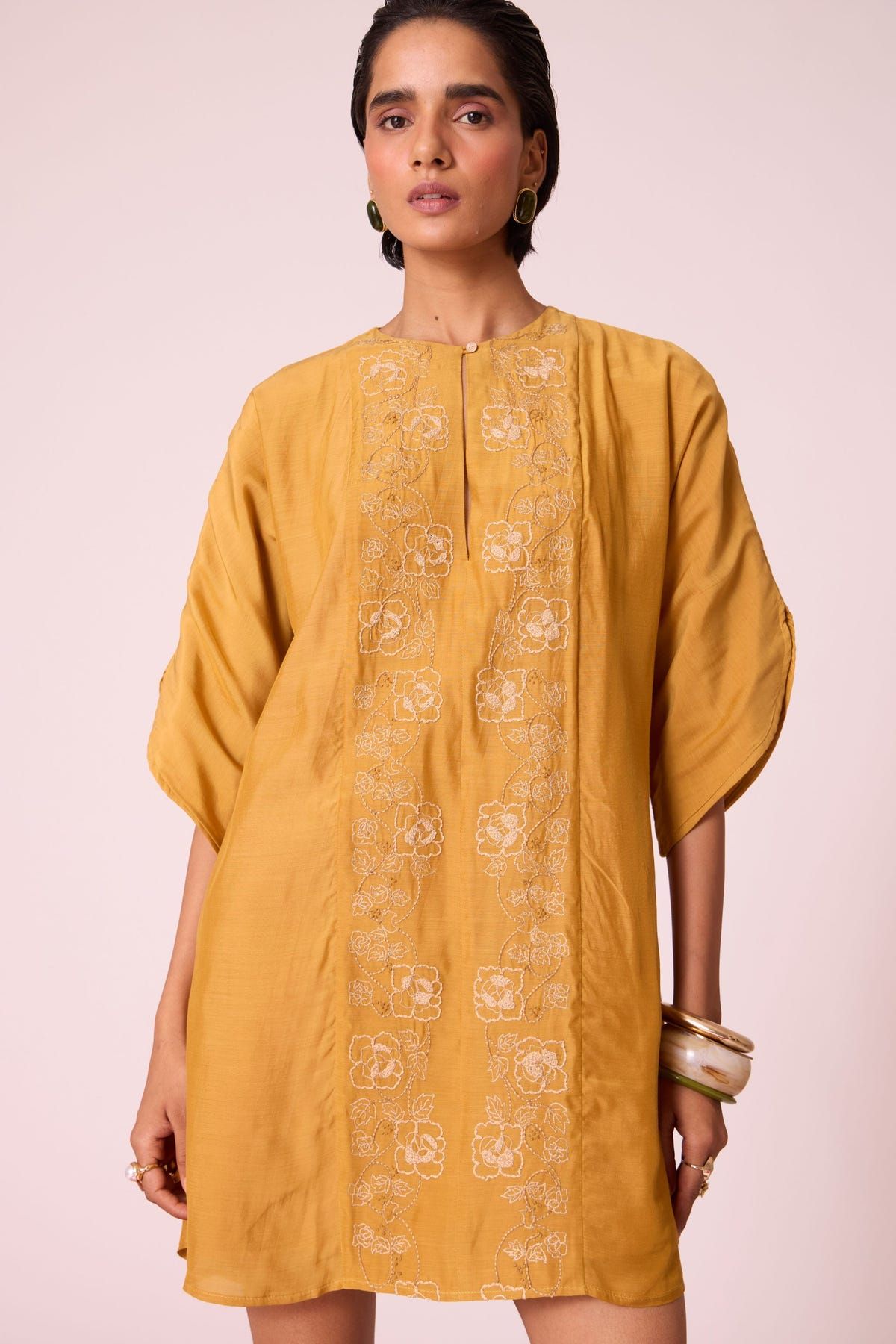 Zarah Yellow Embroidered Dress - image 1