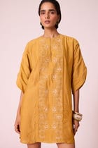 Zarah Yellow Embroidered Dress view 1