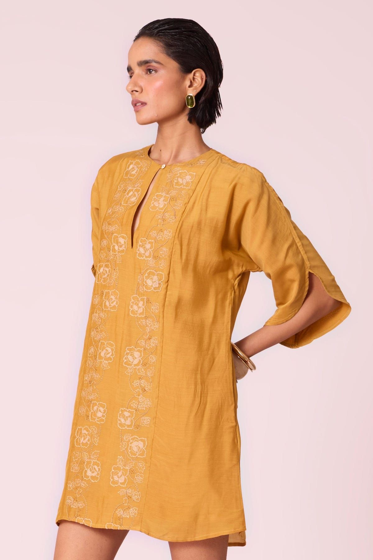 Zarah Yellow Embroidered Dress - image 3