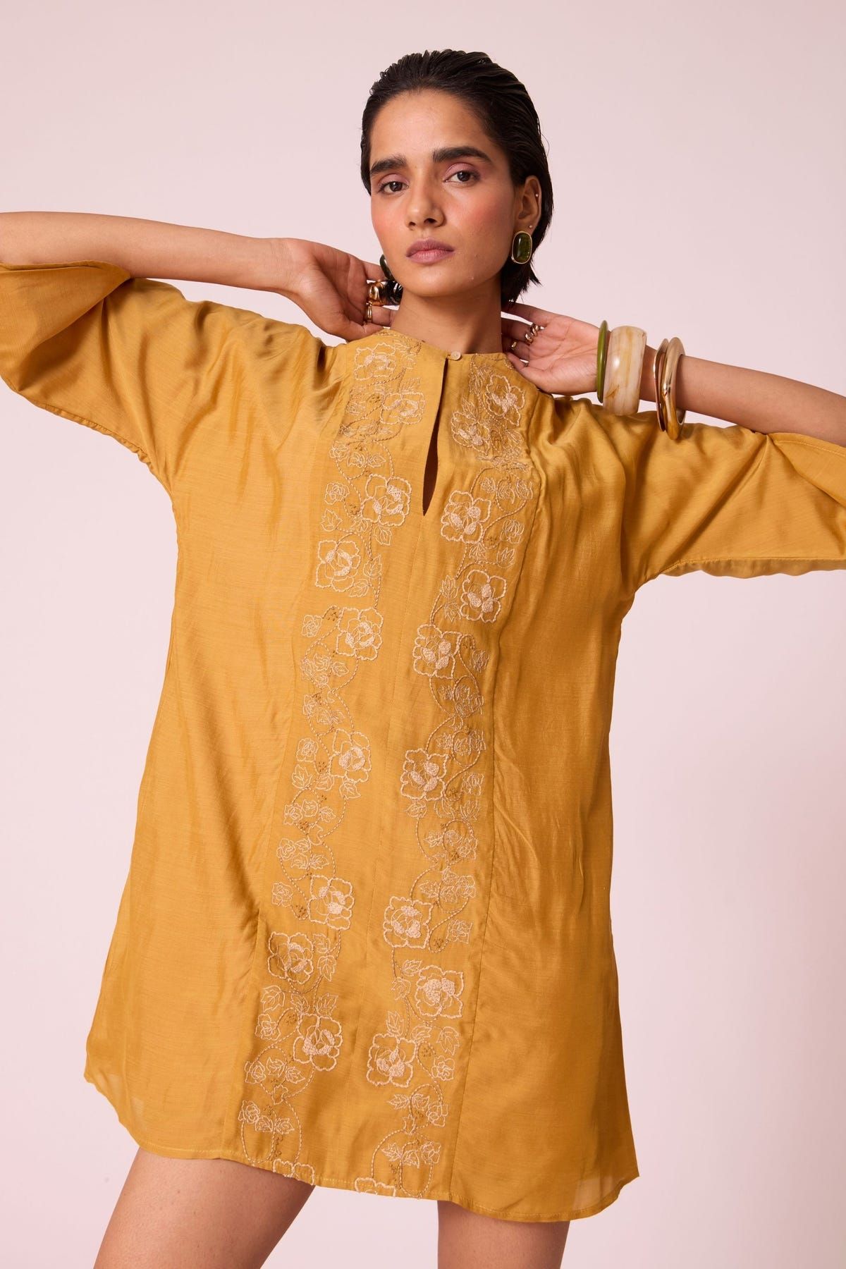 Zarah Yellow Embroidered Dress - image 5