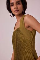 Ziva Olive Pleated Midi Dress view 4