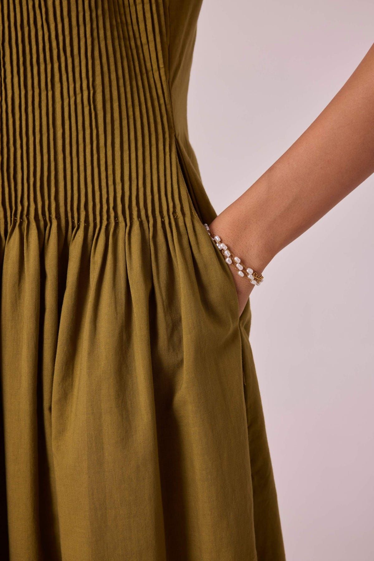 Ziva Olive Pleated Midi Dress - image 5