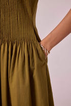 Ziva Olive Pleated Midi Dress view 5