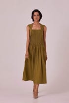 Ziva Olive Pleated Midi Dress view 6