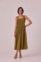 Ziva Olive Pleated Midi Dress view 7