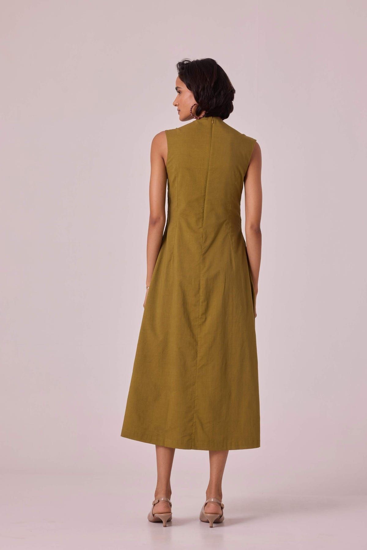 Ziva Olive Pleated Midi Dress - image 9