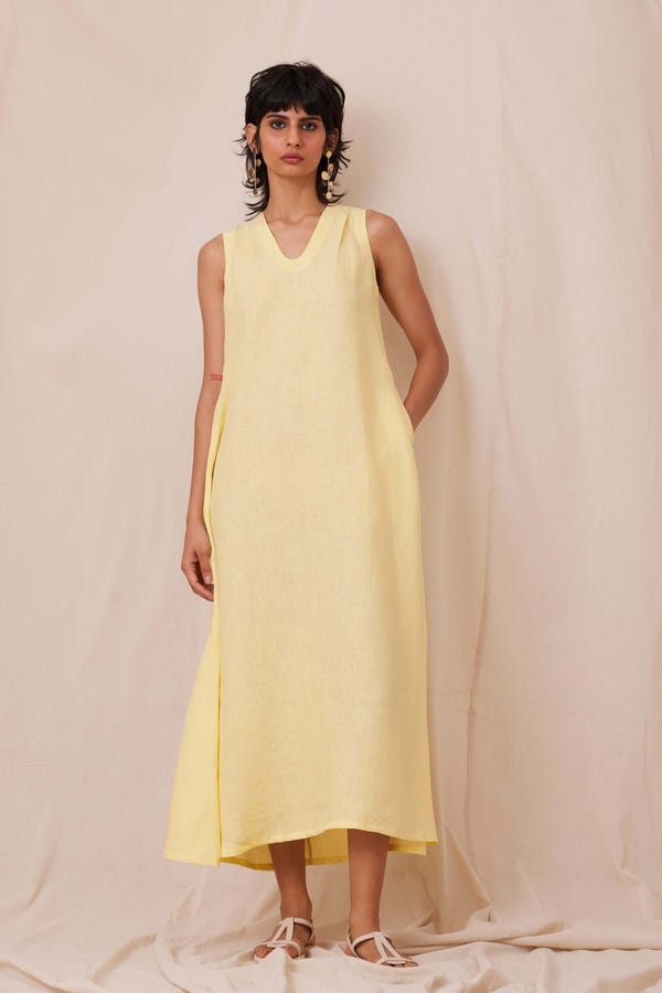 The Summer House — Blake Buttercream Linen Dress