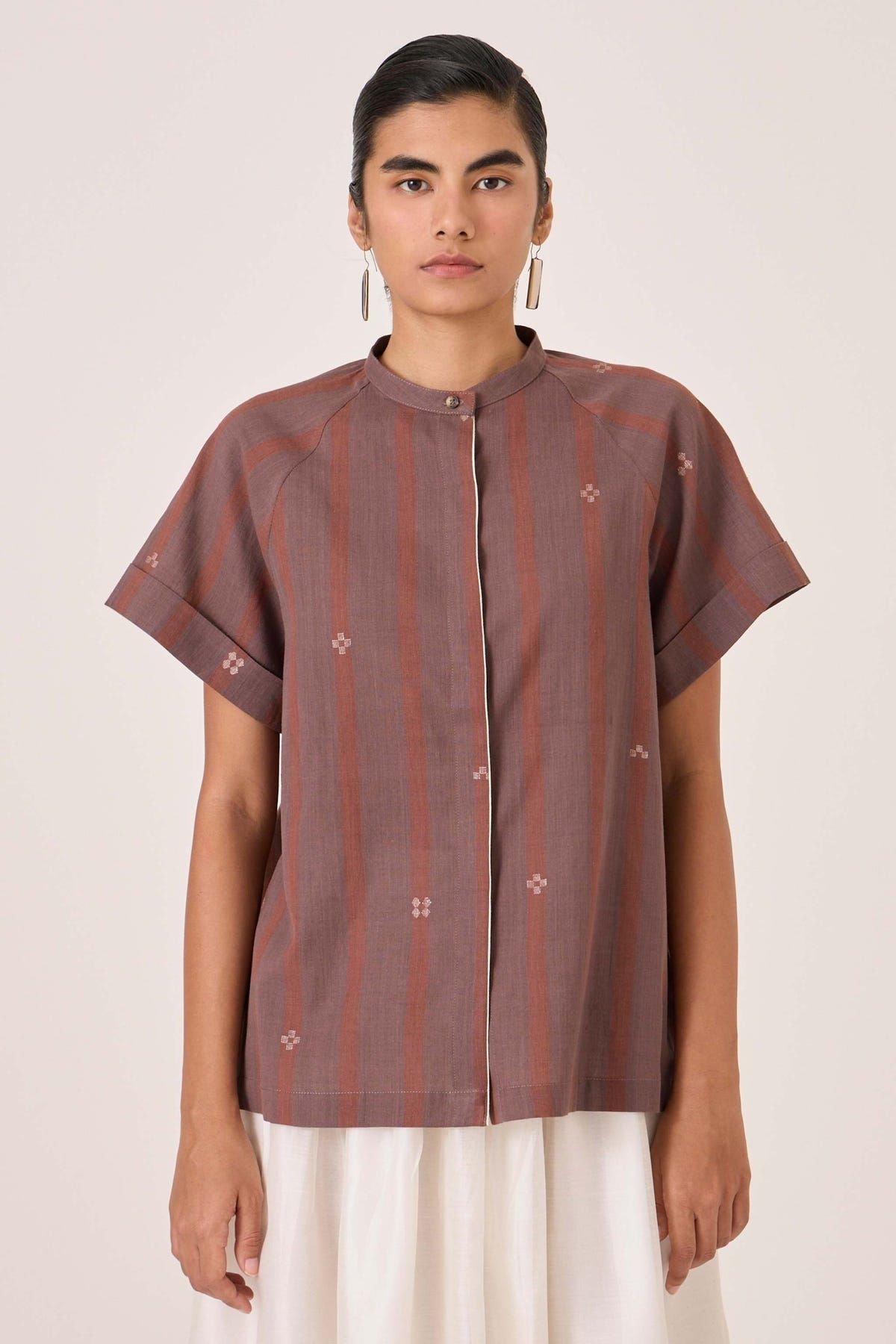 Heen Handwoven Brown Striped Top - image 1