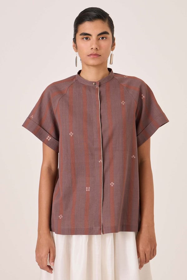 The Summer House — Heen Handwoven Brown Striped Top