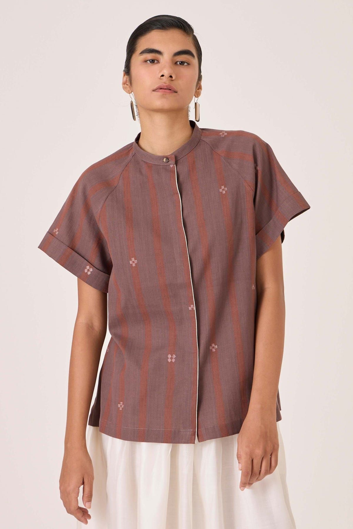 Heen Handwoven Brown Striped Top - image 2