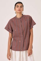 Heen Handwoven Brown Striped Top view 2