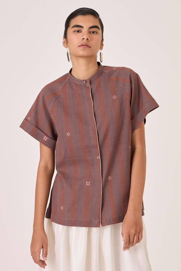 The Summer House — Heen Handwoven Brown Striped Top
