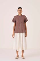 Heen Handwoven Brown Striped Top view 4