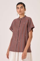 Heen Handwoven Brown Striped Top view 5