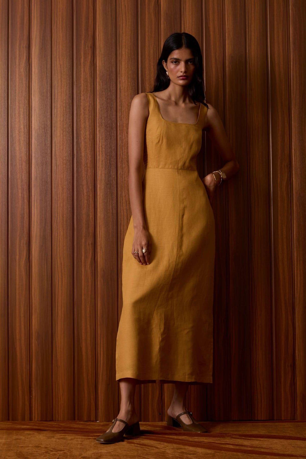 Glasswing Mustard Linen Dress - image 12