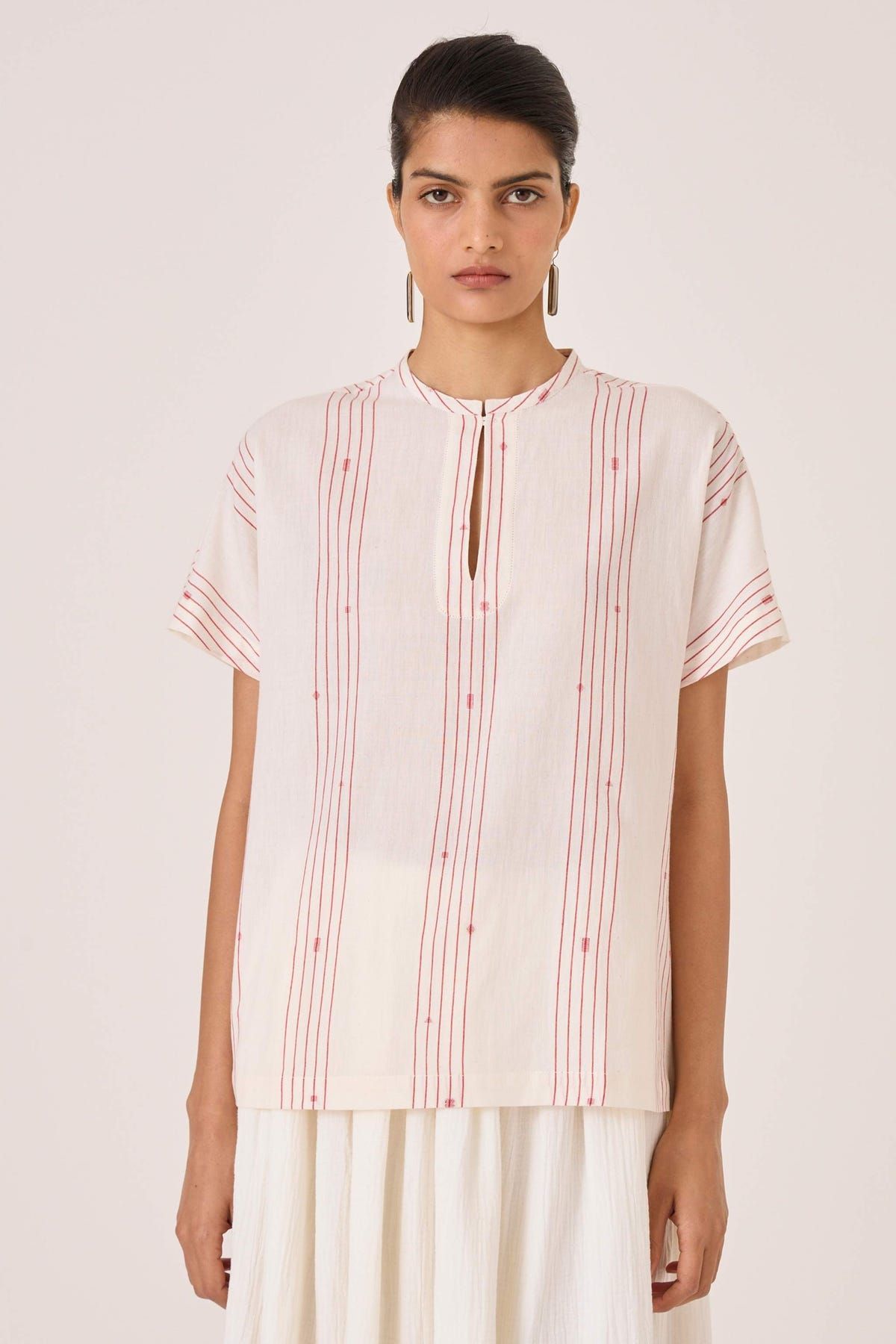 Asheni Red Striped Handwoven Top - image 1