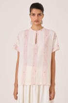 Asheni Red Striped Handwoven Top view 1