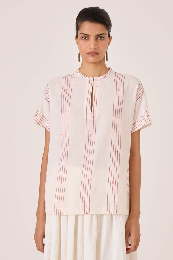 The Summer House — Asheni Red Striped Handwoven Top