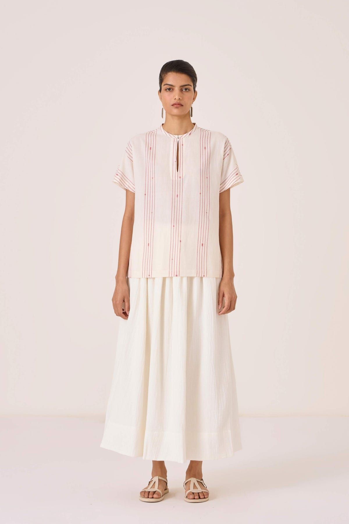 Asheni Red Striped Handwoven Top - image 2