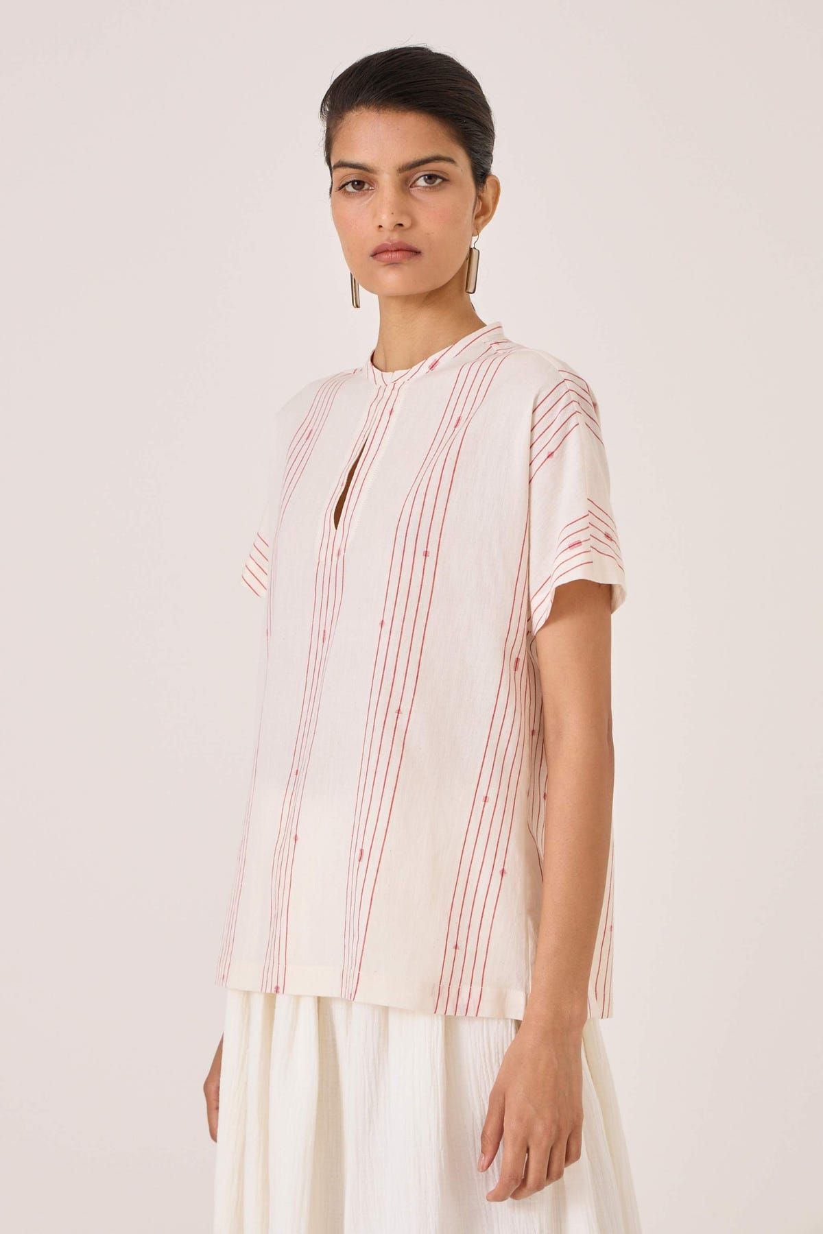 Asheni Red Striped Handwoven Top - image 3